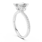 2.41 CT Emerald Cut Moissanite Petal Prong Pave Set 14K White Gold Engagement Ring