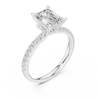 2.41 CT Emerald Cut Moissanite Petal Prong Pave Set 14K White Gold Engagement Ring