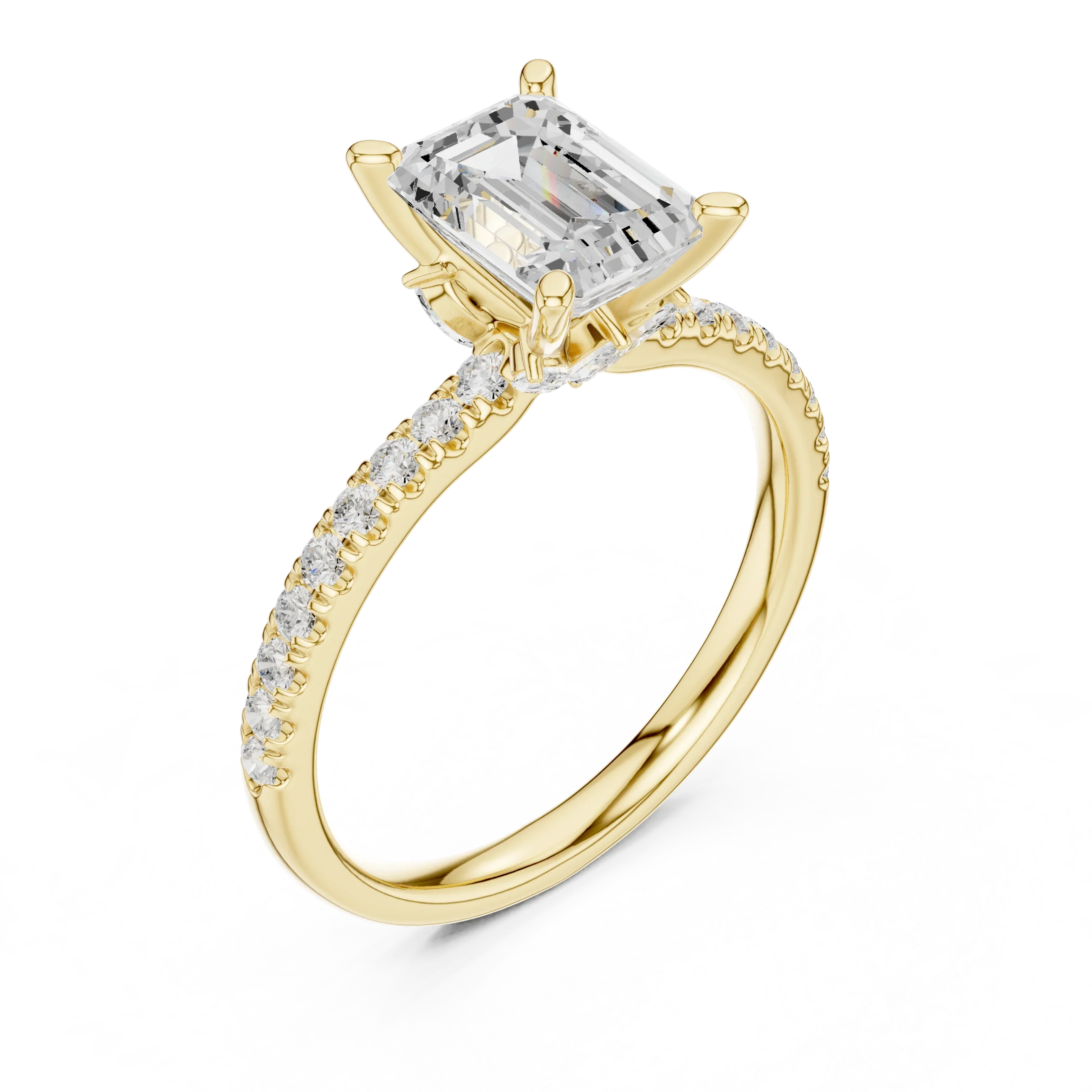 2.41 CT Emerald Cut Moissanite Petal Prong Pave Set 14K White Gold Engagement Ring