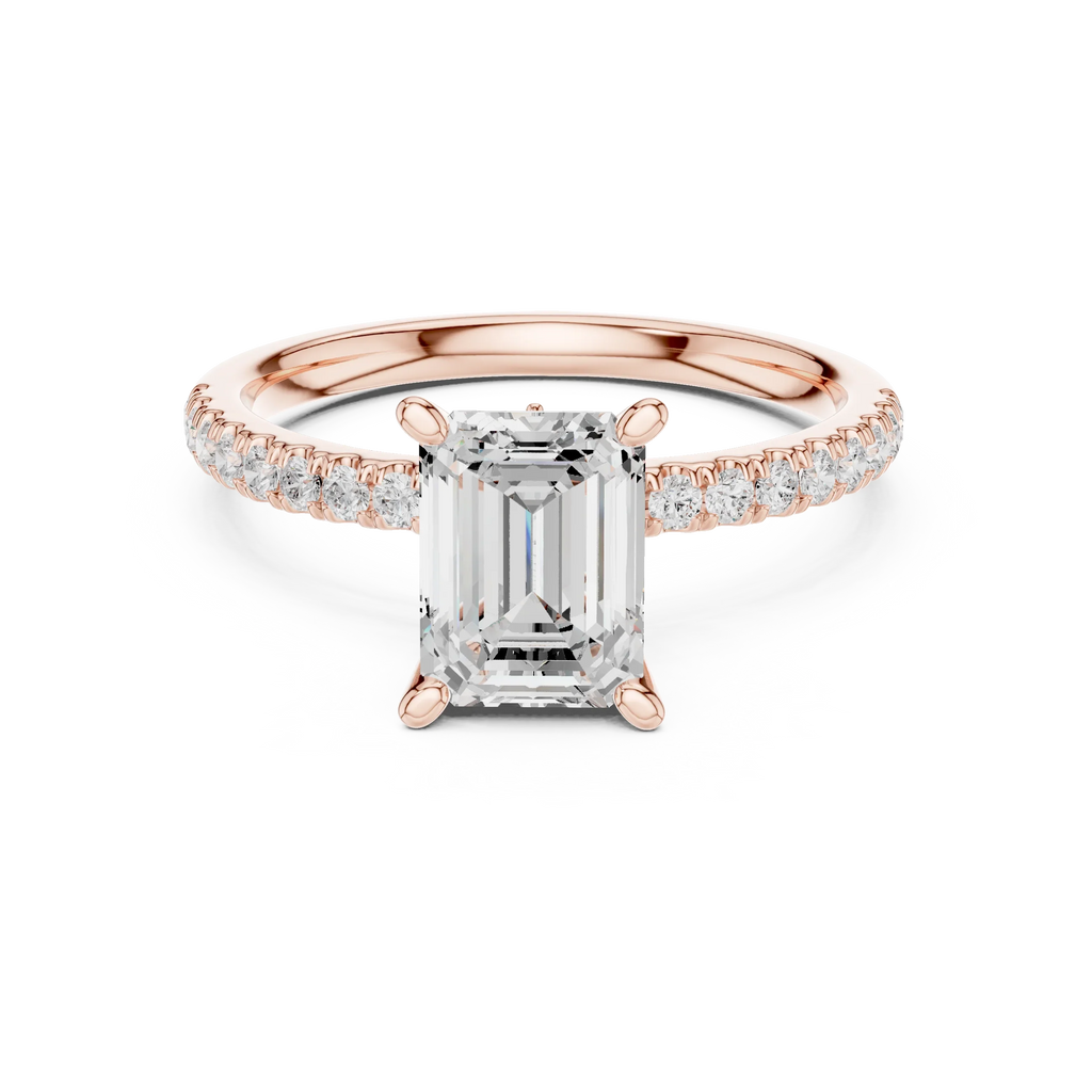 2.41 CT Emerald Cut Moissanite Petal Prong Pave Set 14K White Gold Engagement Ring