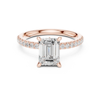 2.41 CT Emerald Cut Moissanite Petal Prong Pave Set 14K White Gold Engagement Ring