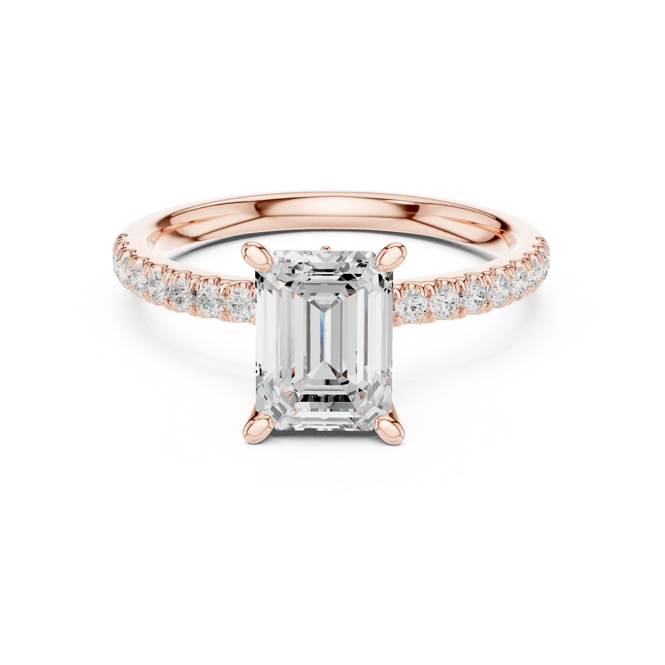2.41 CT Emerald Cut Moissanite Petal Prong Pave Set 14K White Gold Engagement Ring
