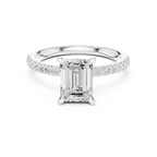 2.41 CT Emerald Cut Moissanite Petal Prong Pave Set 14K White Gold Engagement Ring