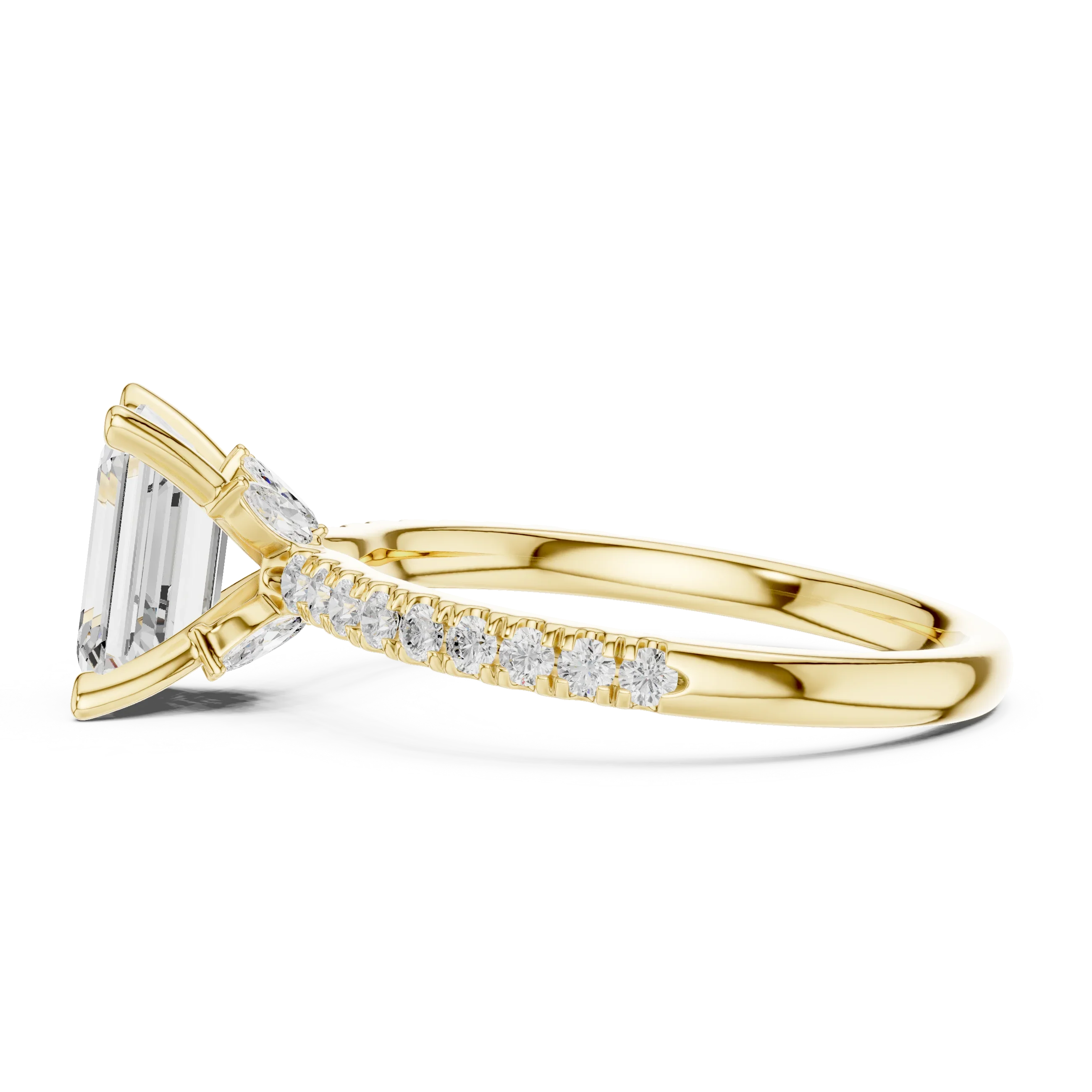 2.41 CT Emerald Cut Moissanite Petal Prong Pave Set 14K White Gold Engagement Ring