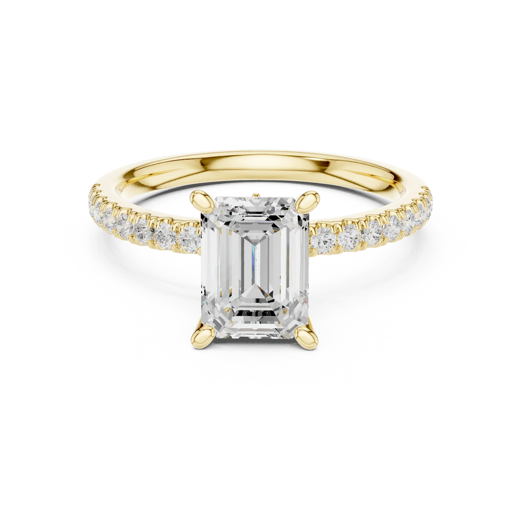 2.41 CT Emerald Cut Moissanite Petal Prong Pave Set 14K White Gold Engagement Ring