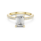 2.41 CT Emerald Cut Moissanite Petal Prong Pave Set 14K White Gold Engagement Ring