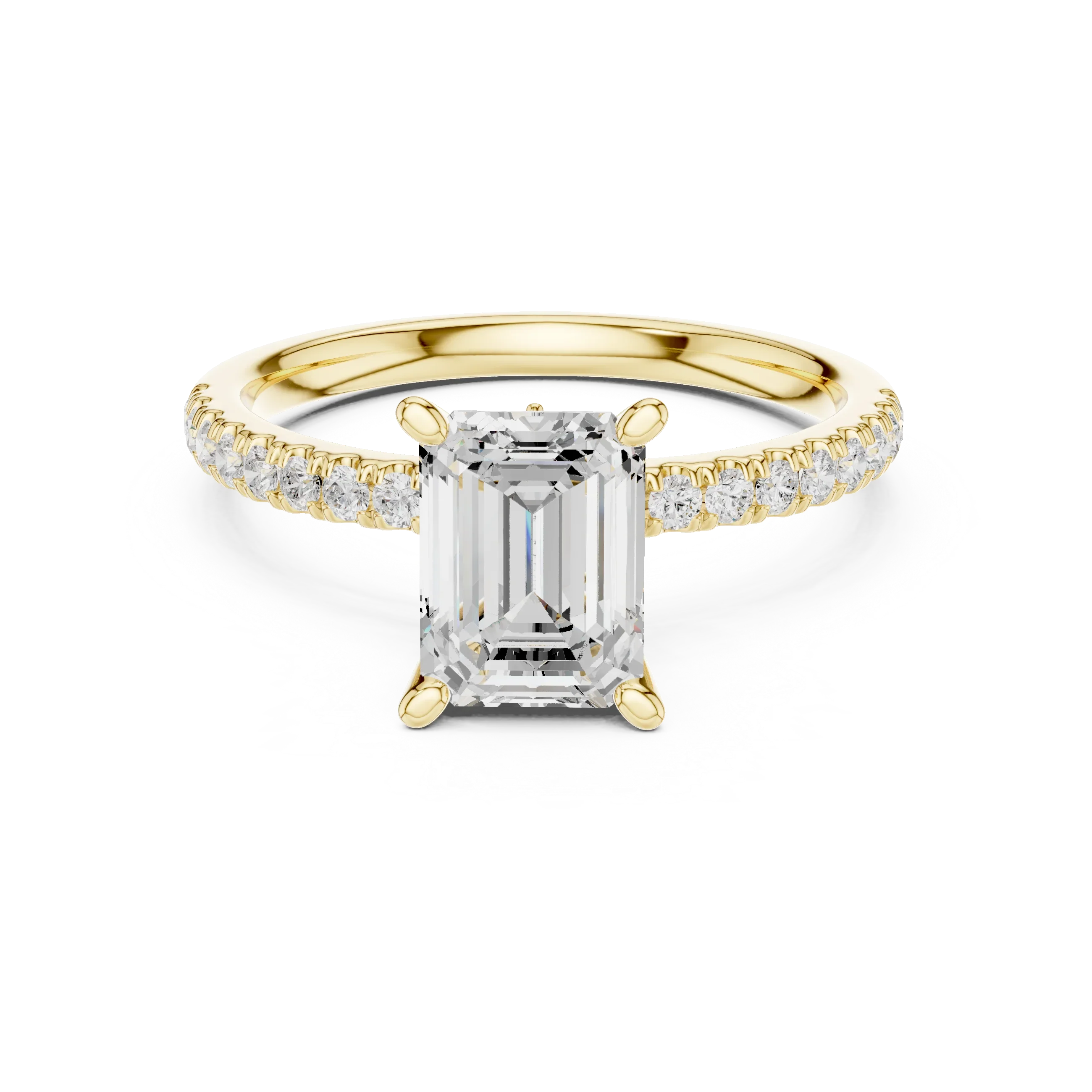 2.41 CT Emerald Cut Moissanite Petal Prong Pave Set 14K White Gold Engagement Ring