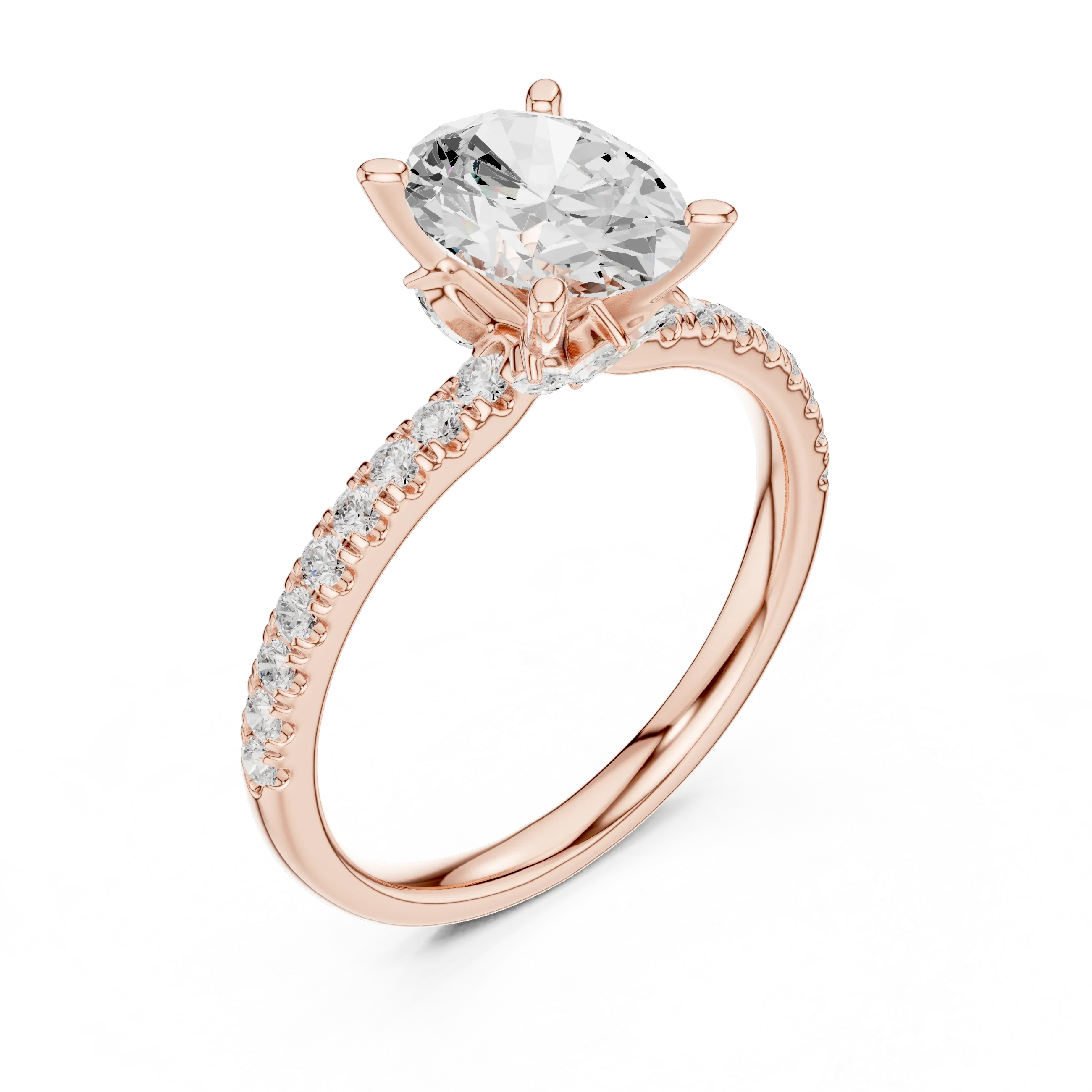 2.41 CT Oval Cut Moissanite Petal Prong Pave Set 14K White Gold Engagement Ring