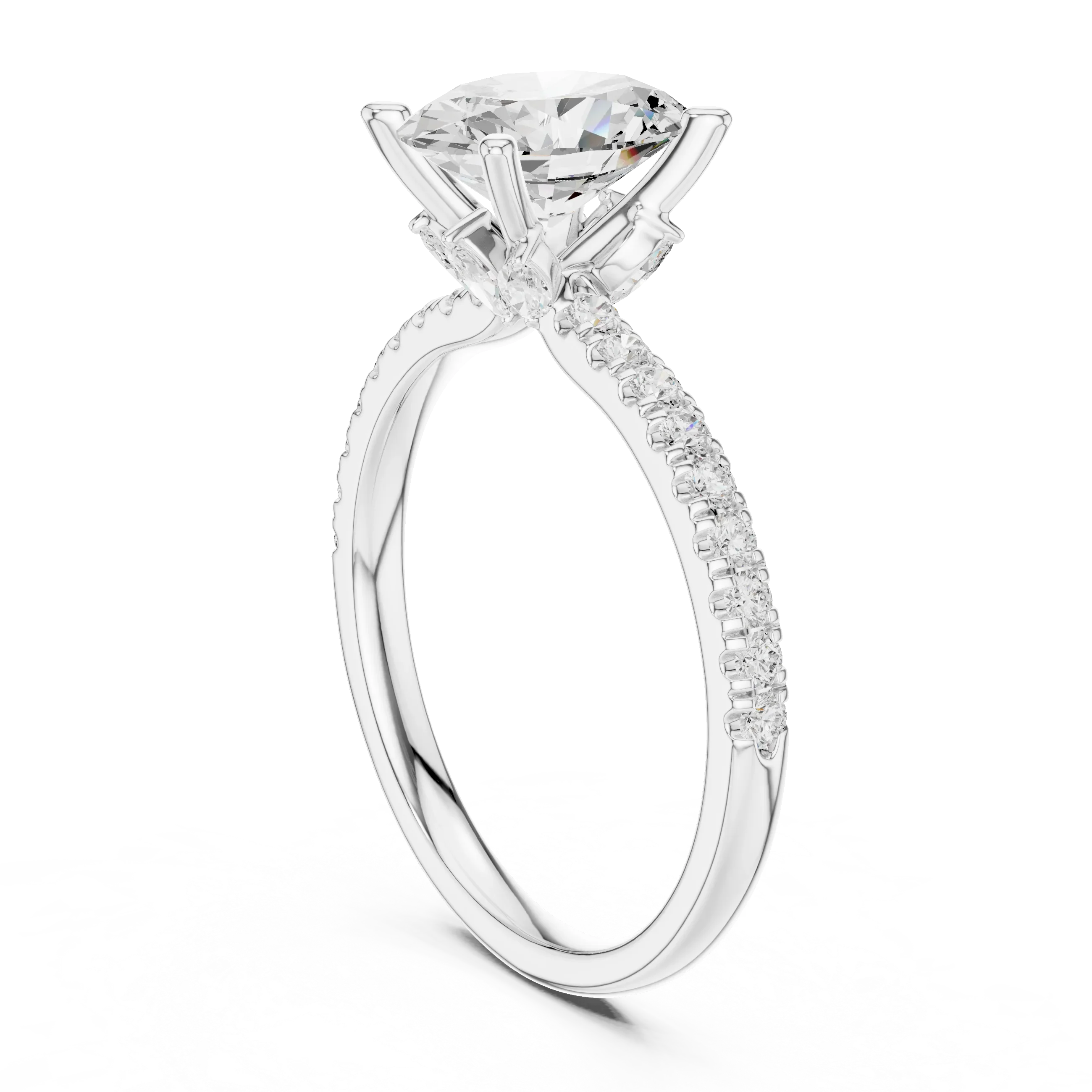 2.41 CT Oval Cut Moissanite Petal Prong Pave Set 14K White Gold Engagement Ring