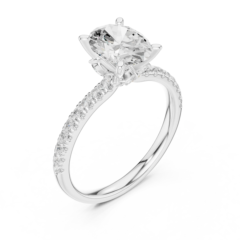 2.41 CT Oval Cut Moissanite Petal Prong Pave Set 14K White Gold Engagement Ring