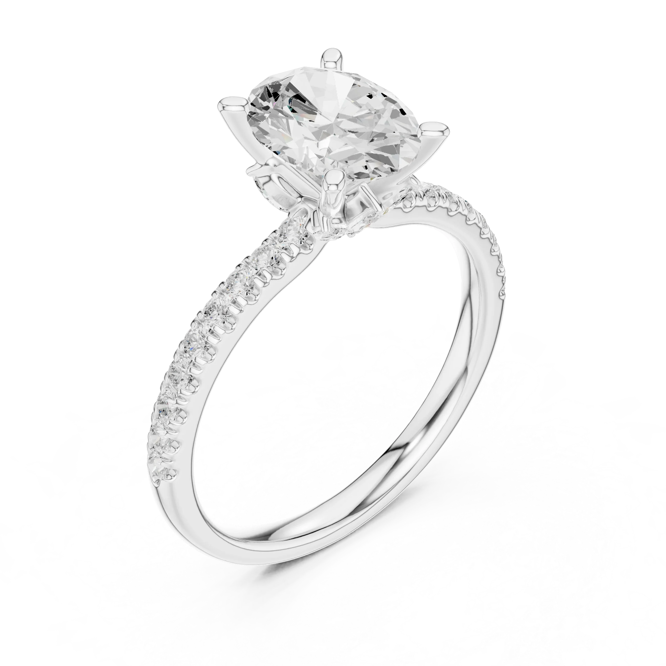 2.41 CT Oval Cut Moissanite Petal Prong Pave Set 14K White Gold Engagement Ring
