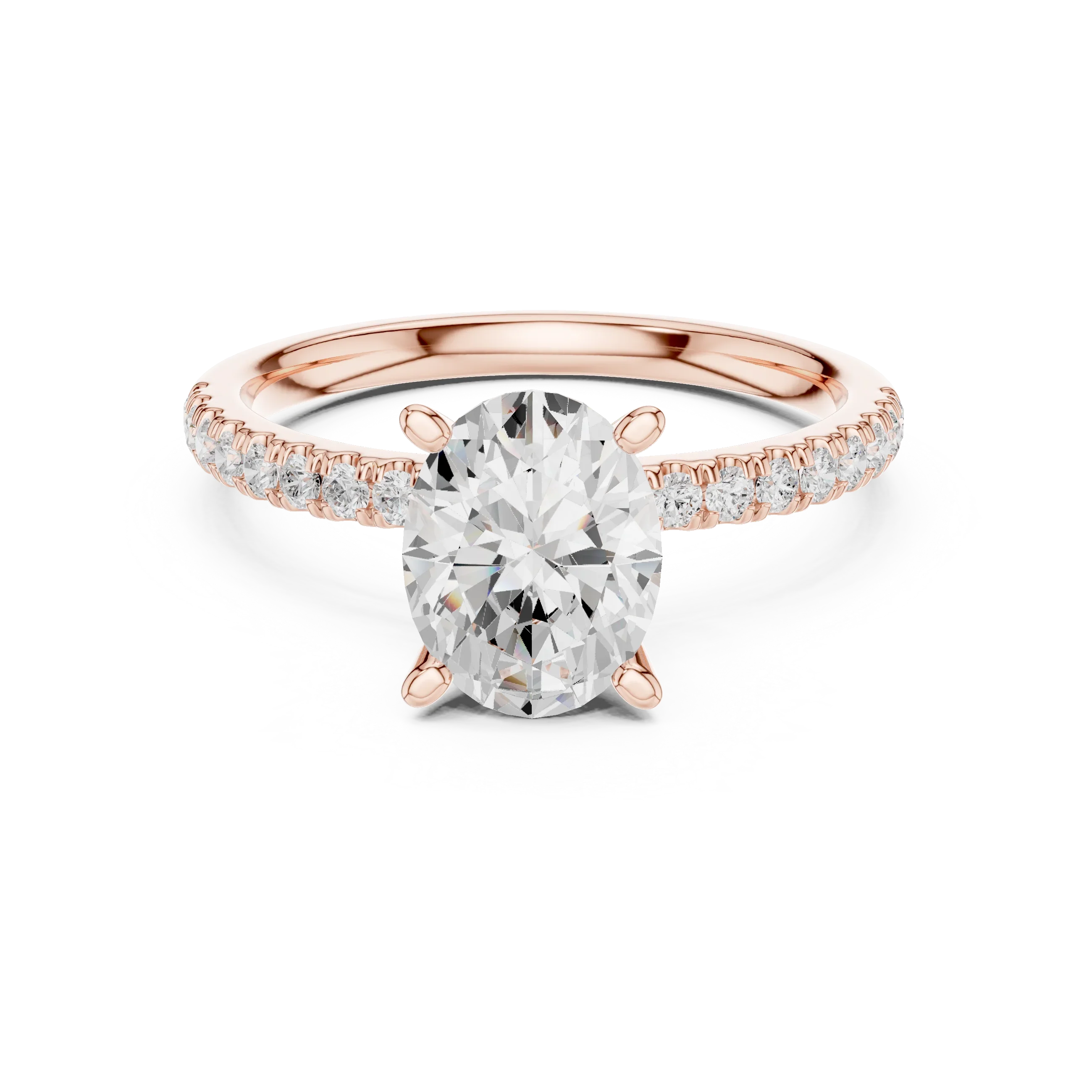 2.41 CT Oval Cut Moissanite Petal Prong Pave Set 14K White Gold Engagement Ring