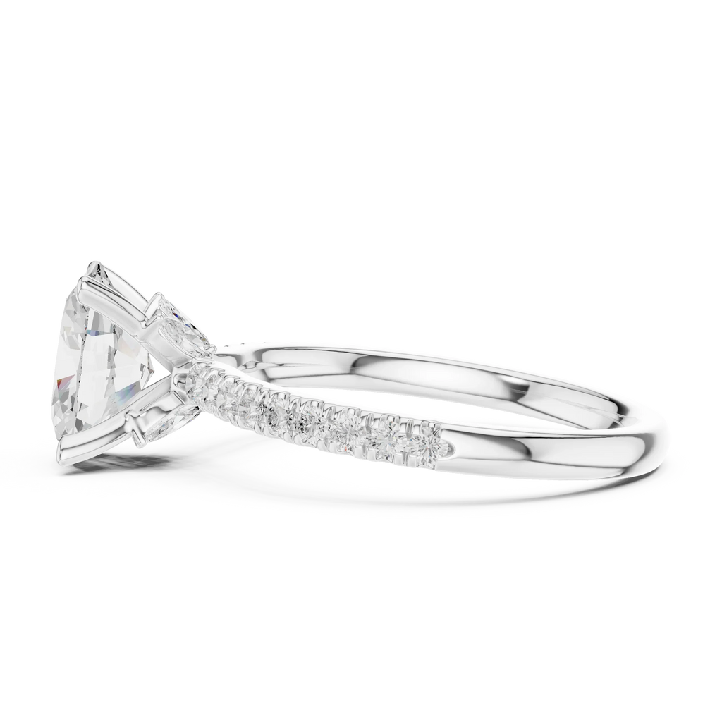 2.41 CT Oval Cut Moissanite Petal Prong Pave Set 14K White Gold Engagement Ring