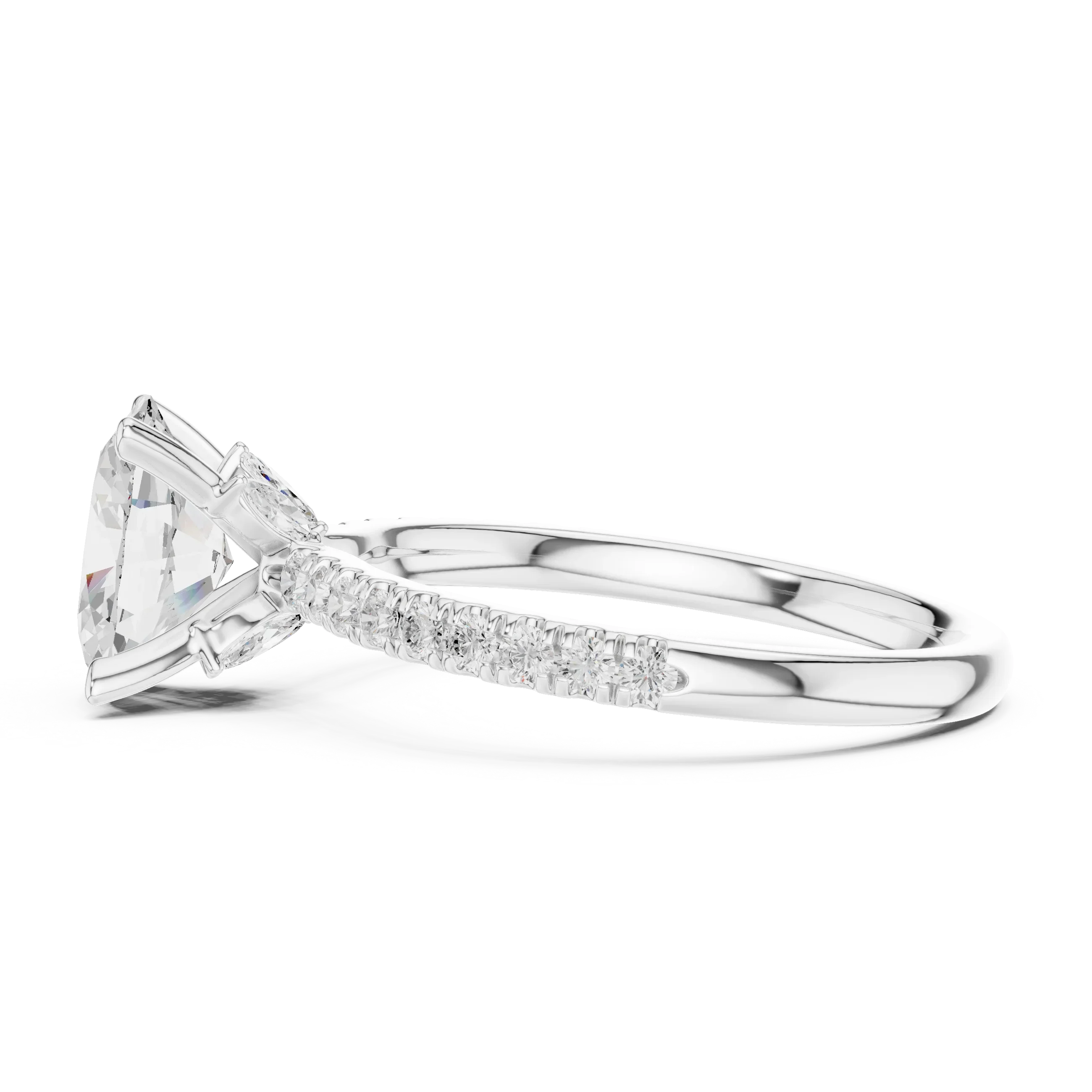 2.41 CT Oval Cut Moissanite Petal Prong Pave Set 14K White Gold Engagement Ring