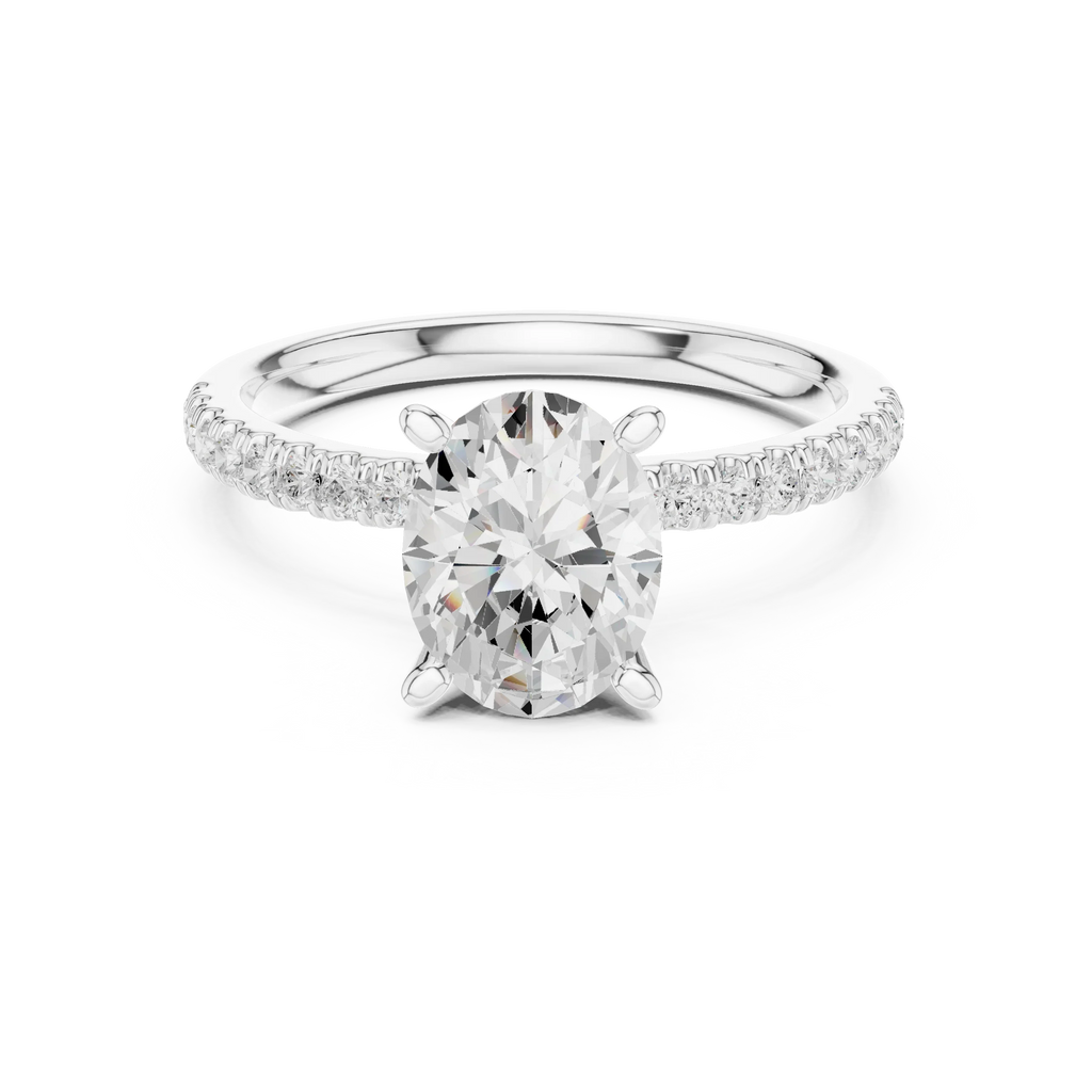 2.41 CT Oval Cut Moissanite Petal Prong Pave Set 14K White Gold Engagement Ring