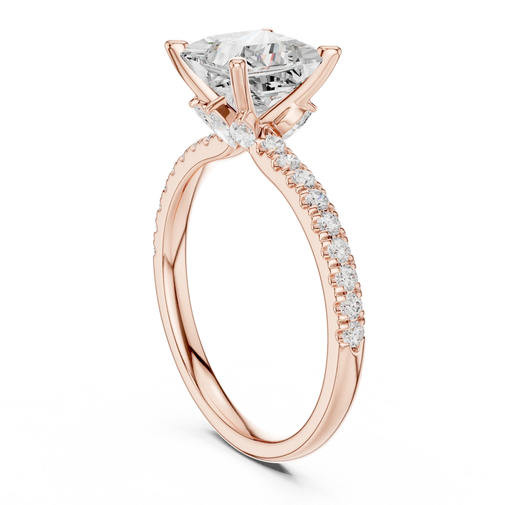 2.41 CT Princess Cut Moissanite Petal Prong Pave Set 14K White Gold Engagement Ring