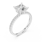 2.41 CT Princess Cut Moissanite Petal Prong Pave Set 14K White Gold Engagement Ring