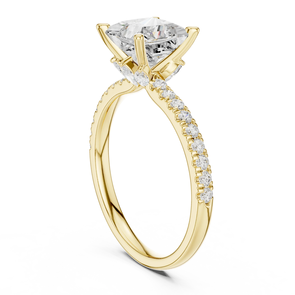 2.41 CT Princess Cut Moissanite Petal Prong Pave Set 14K White Gold Engagement Ring