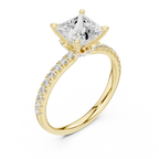 2.41 CT Princess Cut Moissanite Petal Prong Pave Set 14K White Gold Engagement Ring