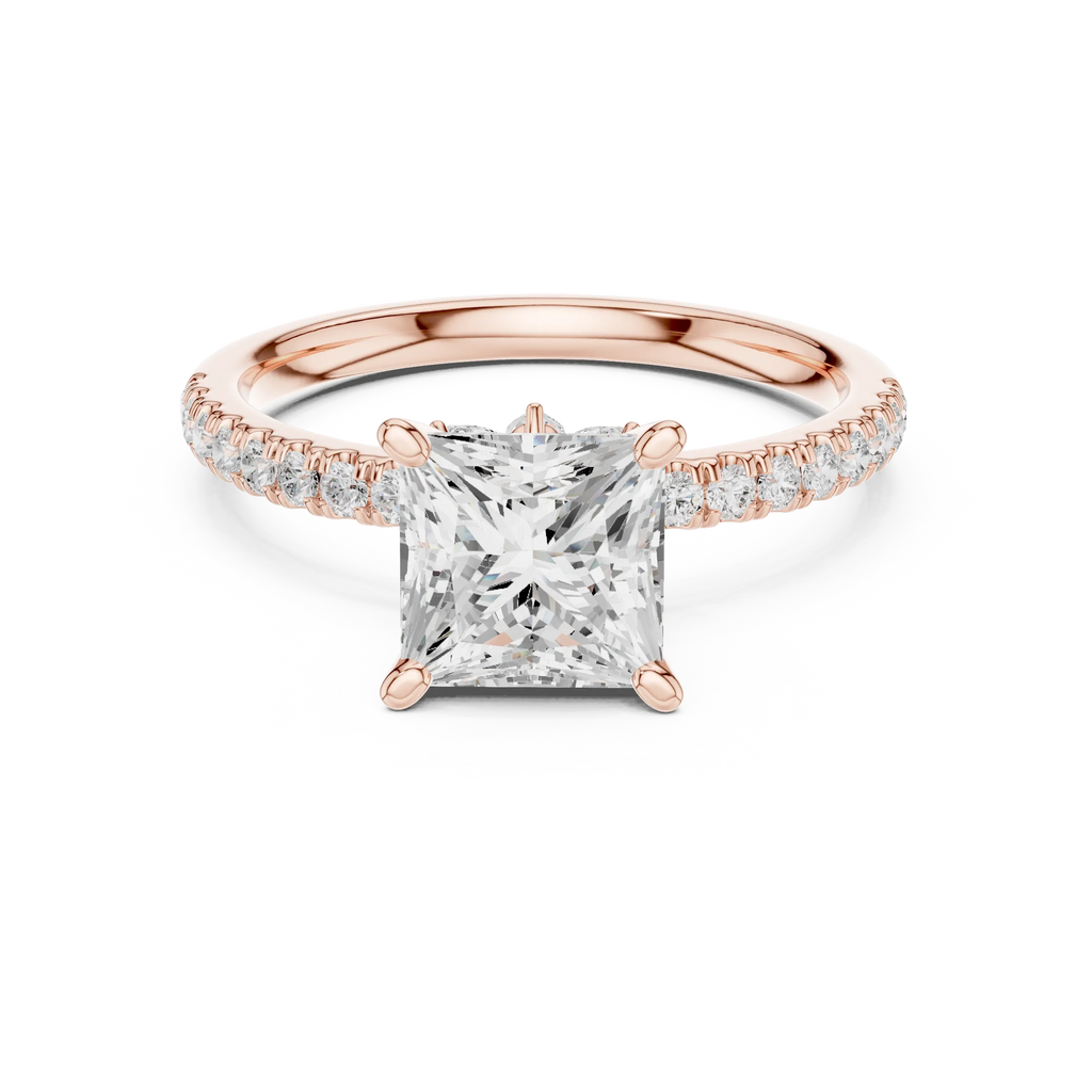 2.41 CT Princess Cut Moissanite Petal Prong Pave Set 14K White Gold Engagement Ring