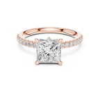 2.41 CT Princess Cut Moissanite Petal Prong Pave Set 14K White Gold Engagement Ring