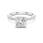 2.41 CT Princess Cut Moissanite Petal Prong Pave Set 14K White Gold Engagement Ring