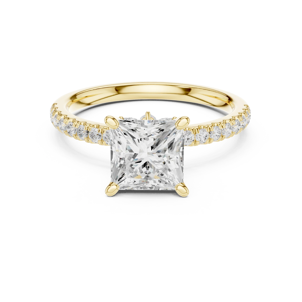 2.41 CT Princess Cut Moissanite Petal Prong Pave Set 14K White Gold Engagement Ring