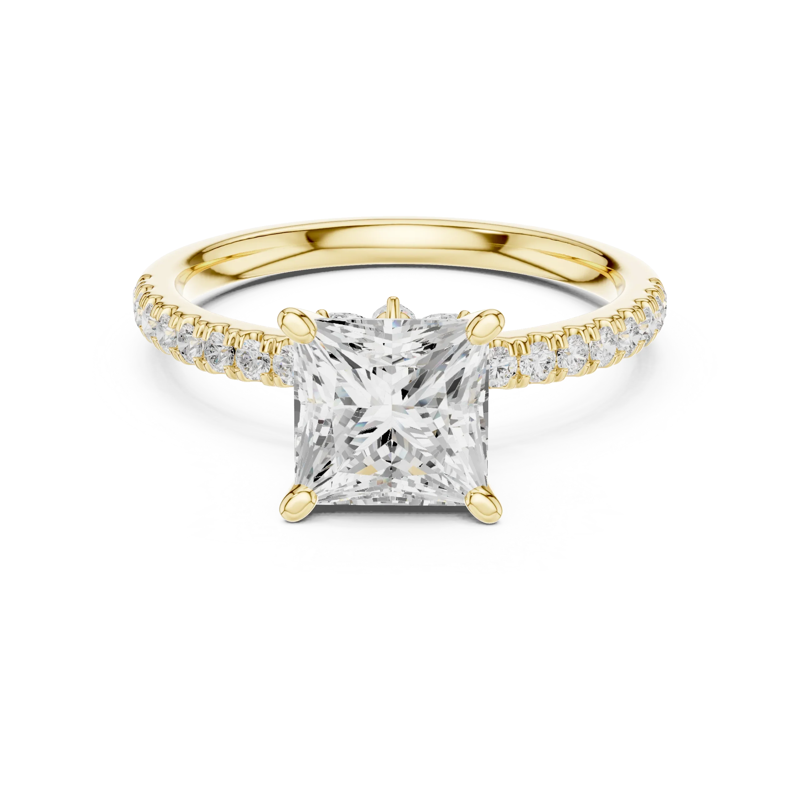 2.41 CT Princess Cut Moissanite Petal Prong Pave Set 14K White Gold Engagement Ring