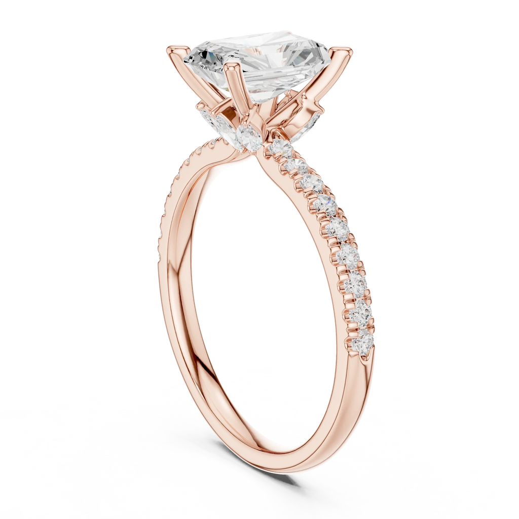 2.41 CT Radiant Cut Moissanite Petal Prong Pave Set 14K White Gold Engagement Ring