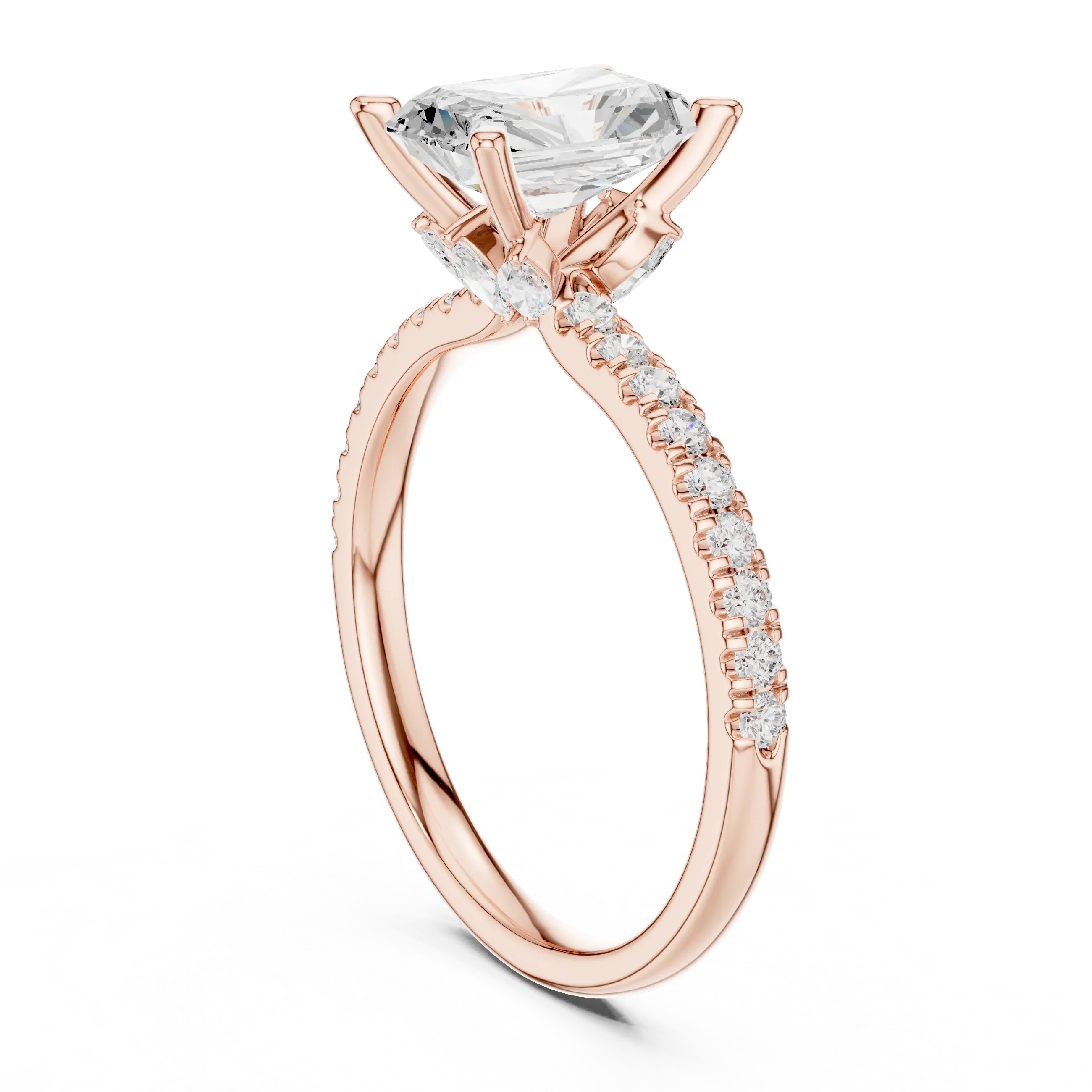 2.41 CT Radiant Cut Moissanite Petal Prong Pave Set 14K White Gold Engagement Ring