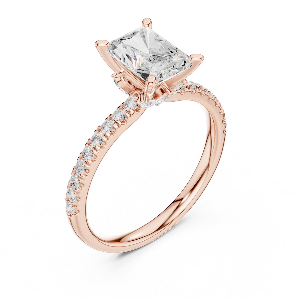 2.41 CT Radiant Cut Moissanite Petal Prong Pave Set 14K White Gold Engagement Ring