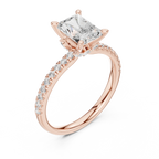 2.41 CT Radiant Cut Moissanite Petal Prong Pave Set 14K White Gold Engagement Ring