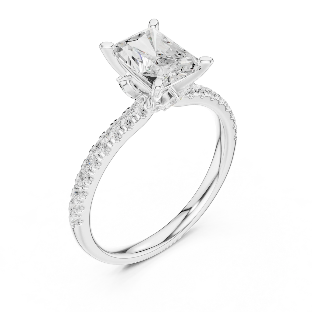 2.41 CT Radiant Cut Moissanite Petal Prong Pave Set 14K White Gold Engagement Ring