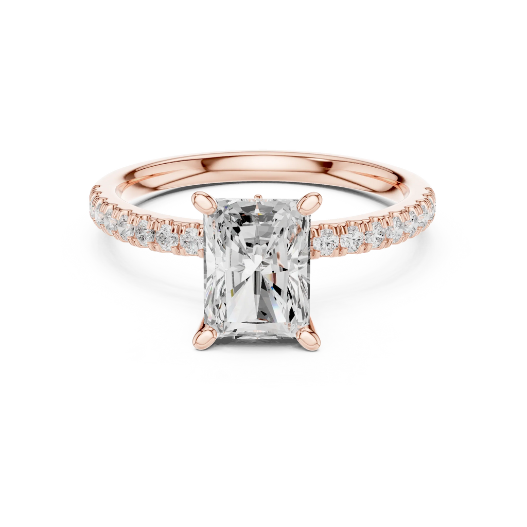 2.41 CT Radiant Cut Moissanite Petal Prong Pave Set 14K White Gold Engagement Ring