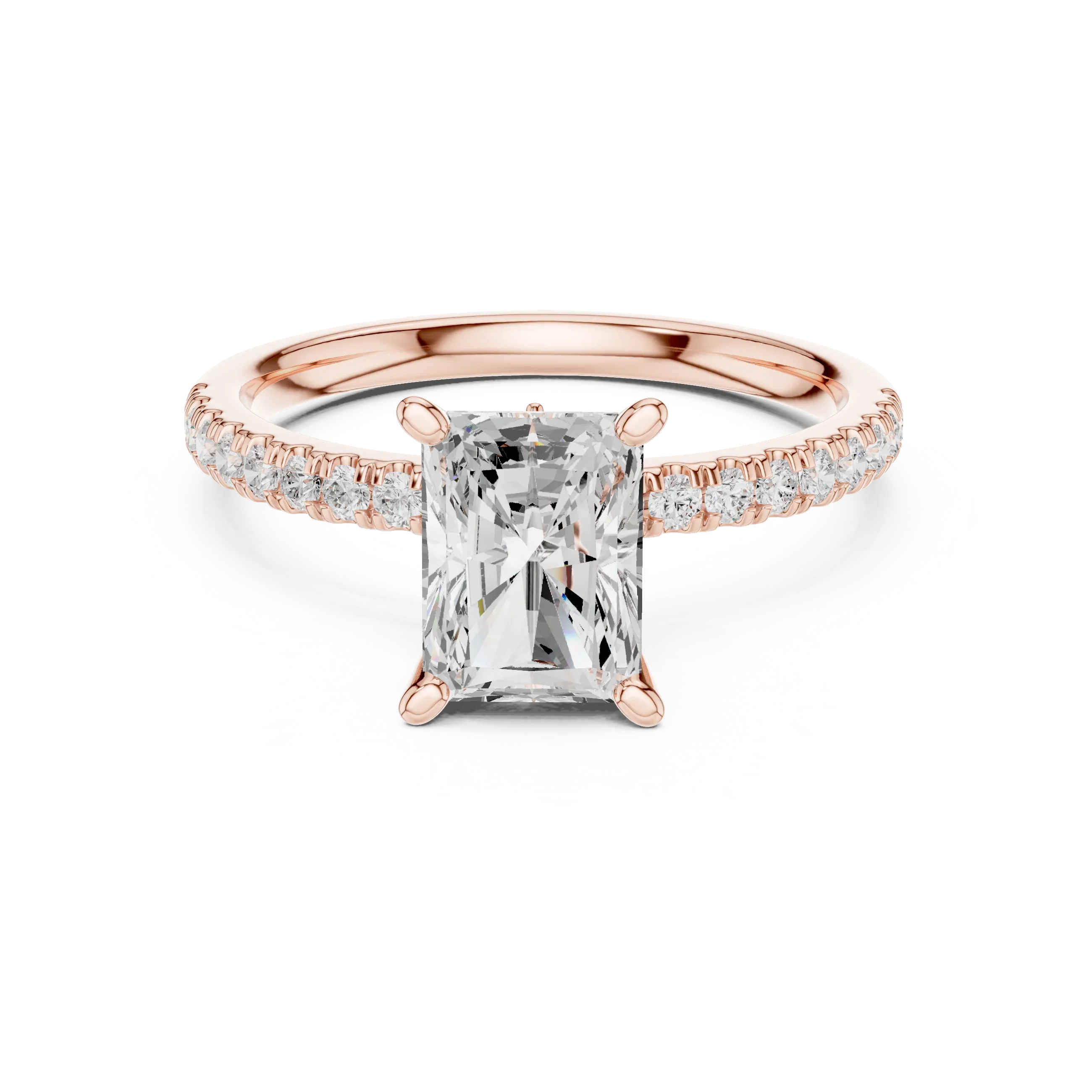 2.41 CT Radiant Cut Moissanite Petal Prong Pave Set 14K White Gold Engagement Ring