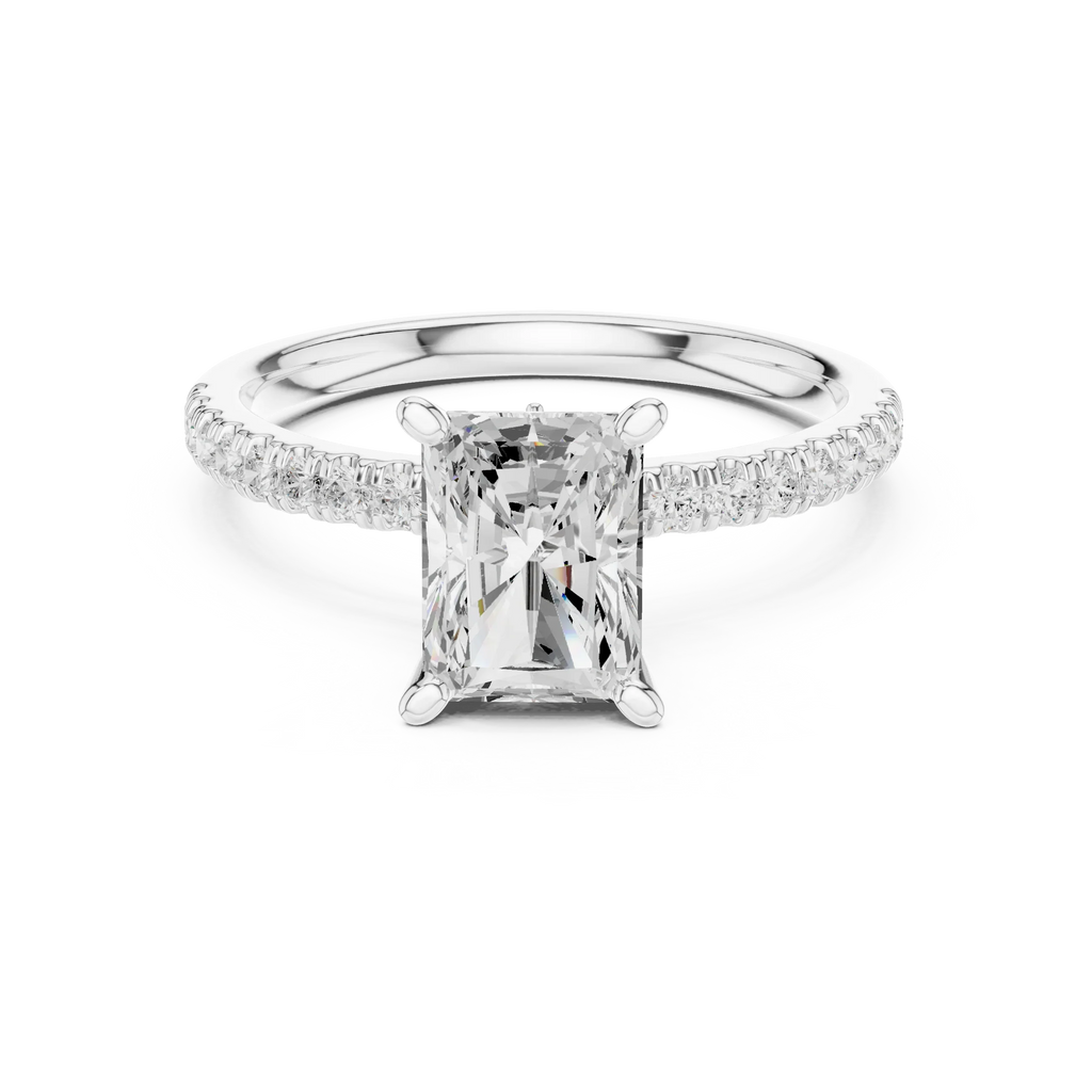 2.41 CT Radiant Cut Moissanite Petal Prong Pave Set 14K White Gold Engagement Ring