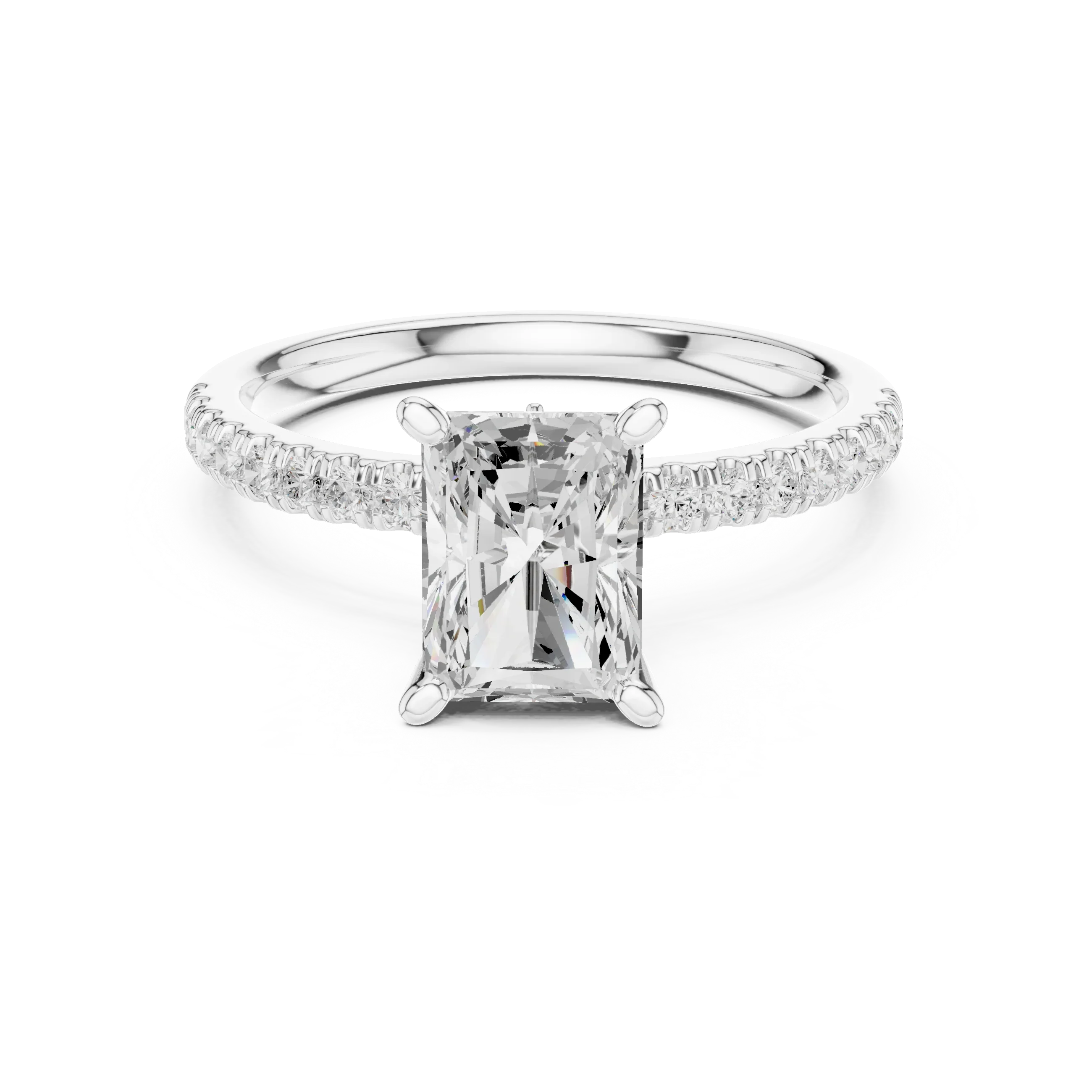 2.41 CT Radiant Cut Moissanite Petal Prong Pave Set 14K White Gold Engagement Ring