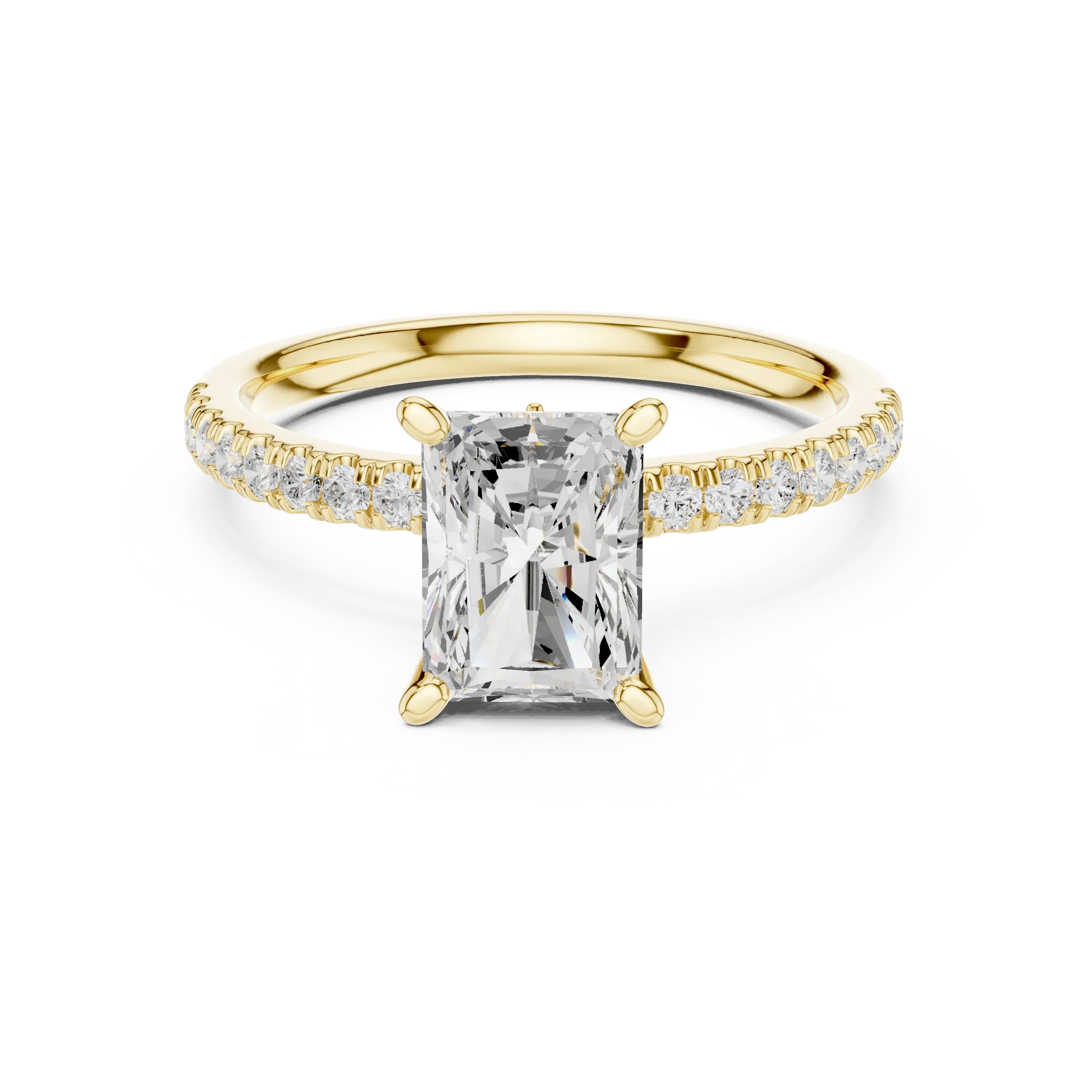 2.41 CT Radiant Cut Moissanite Petal Prong Pave Set 14K White Gold Engagement Ring