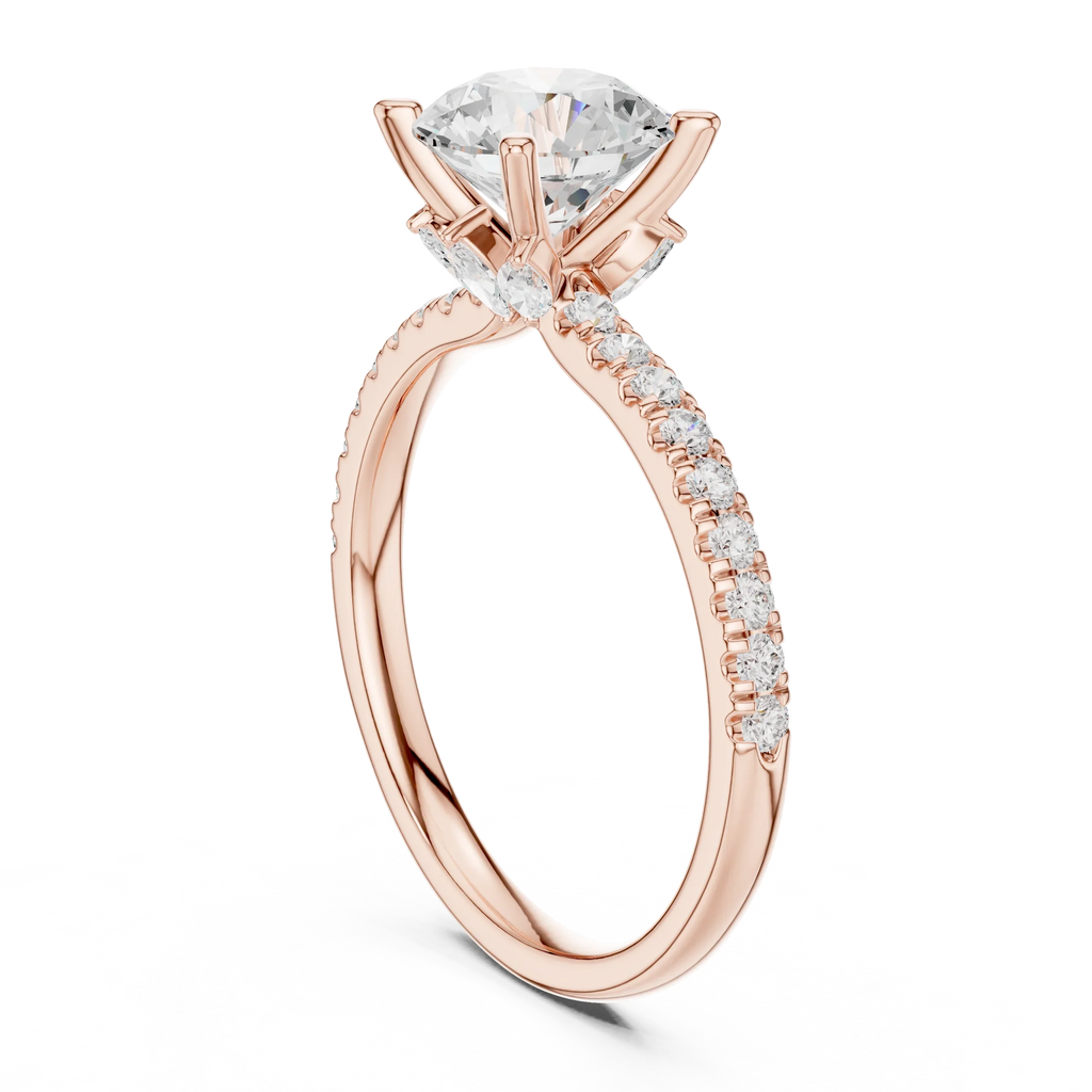 2.41 CT Round Cut Moissanite Petal Prong Pave Set 14K White Gold Engagement Ring