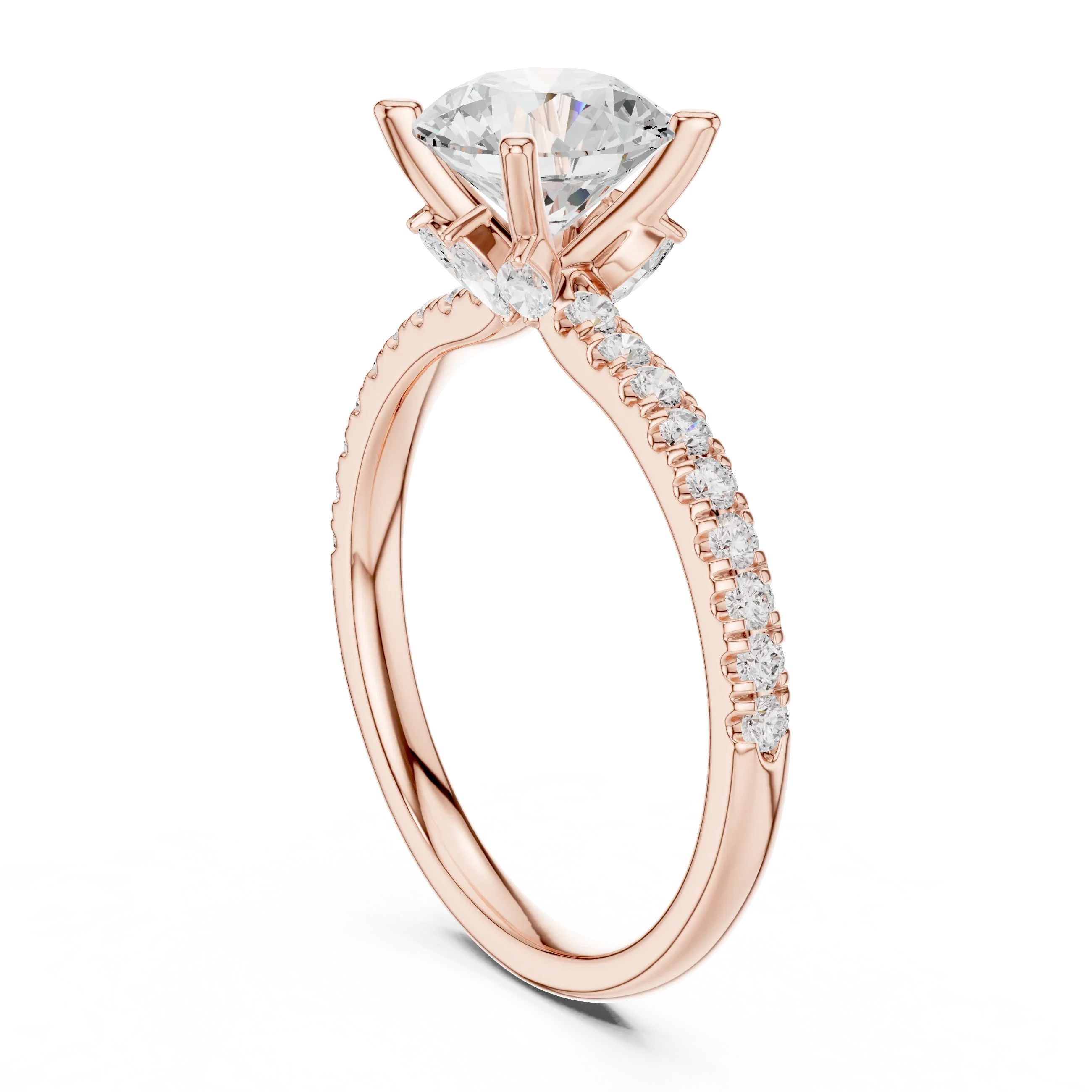 2.41 CT Round Cut Moissanite Petal Prong Pave Set 14K White Gold Engagement Ring