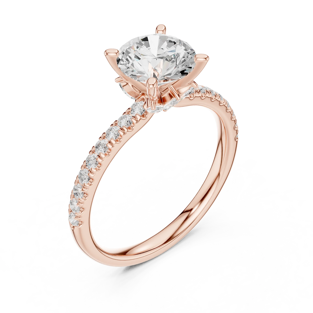 2.41 CT Round Cut Moissanite Petal Prong Pave Set 14K White Gold Engagement Ring