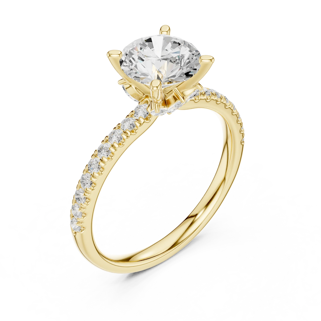 2.41 CT Round Cut Moissanite Petal Prong Pave Set 14K White Gold Engagement Ring