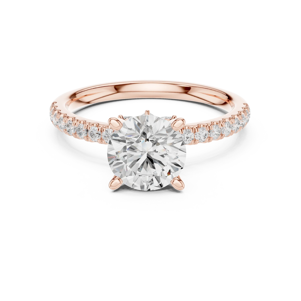 2.41 CT Round Cut Moissanite Petal Prong Pave Set 14K White Gold Engagement Ring