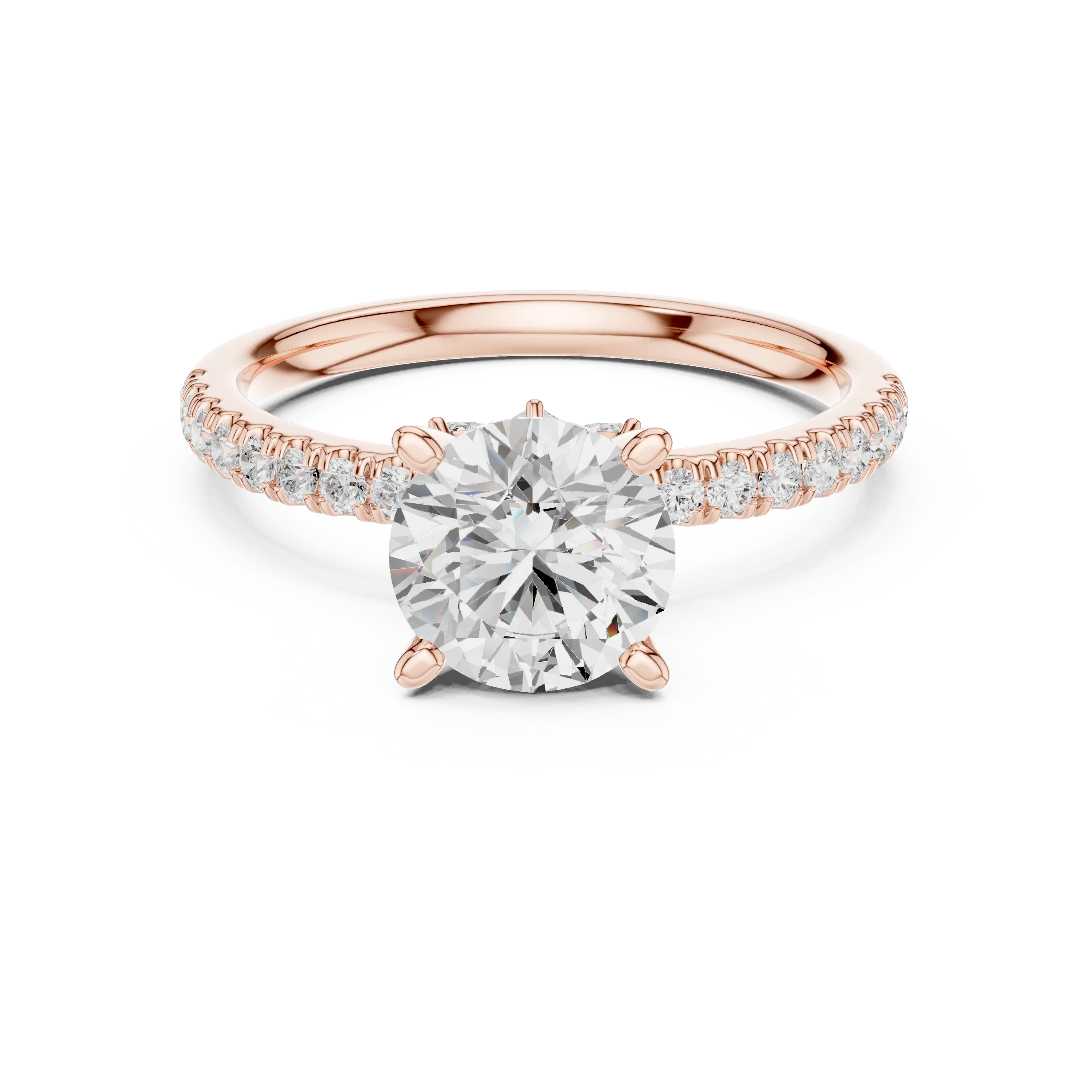 2.41 CT Round Cut Moissanite Petal Prong Pave Set 14K White Gold Engagement Ring