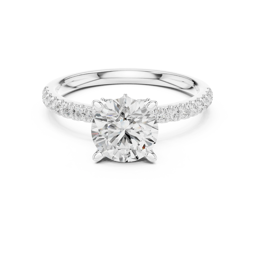 2.41 CT Round Cut Moissanite Petal Prong Pave Set 14K White Gold Engagement Ring