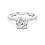 2.41 CT Round Cut Moissanite Petal Prong Pave Set 14K White Gold Engagement Ring