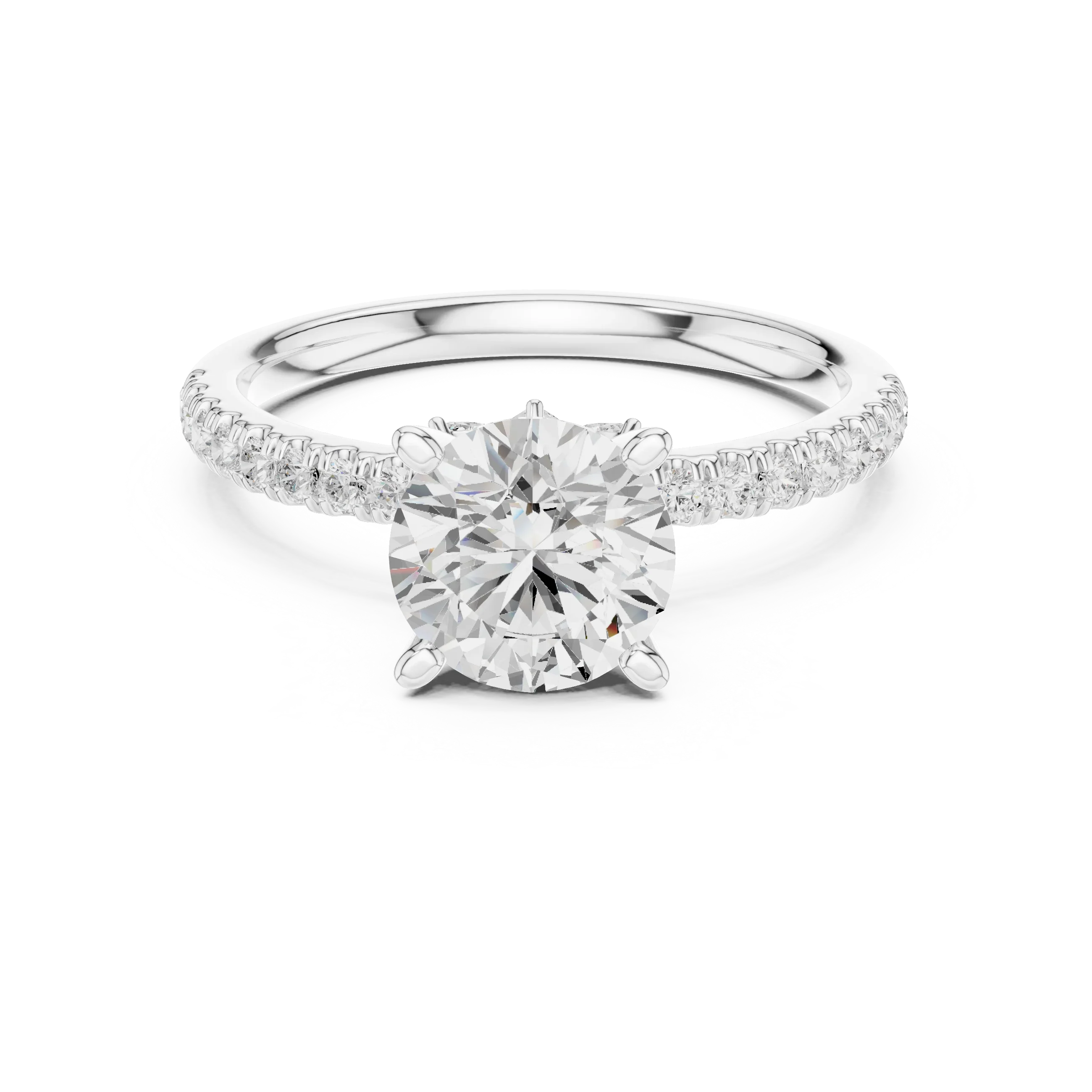 2.41 CT Round Cut Moissanite Petal Prong Pave Set 14K White Gold Engagement Ring