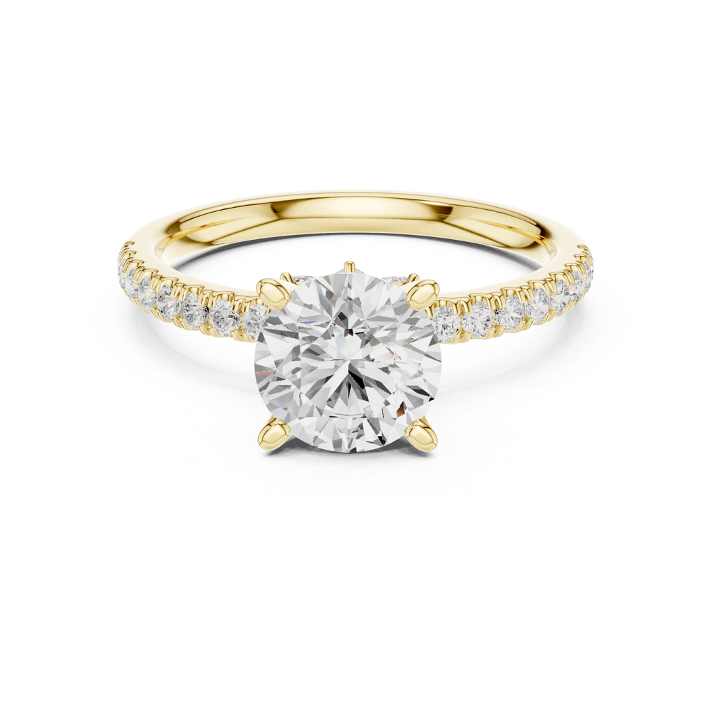 2.41 CT Round Cut Moissanite Petal Prong Pave Set 14K White Gold Engagement Ring
