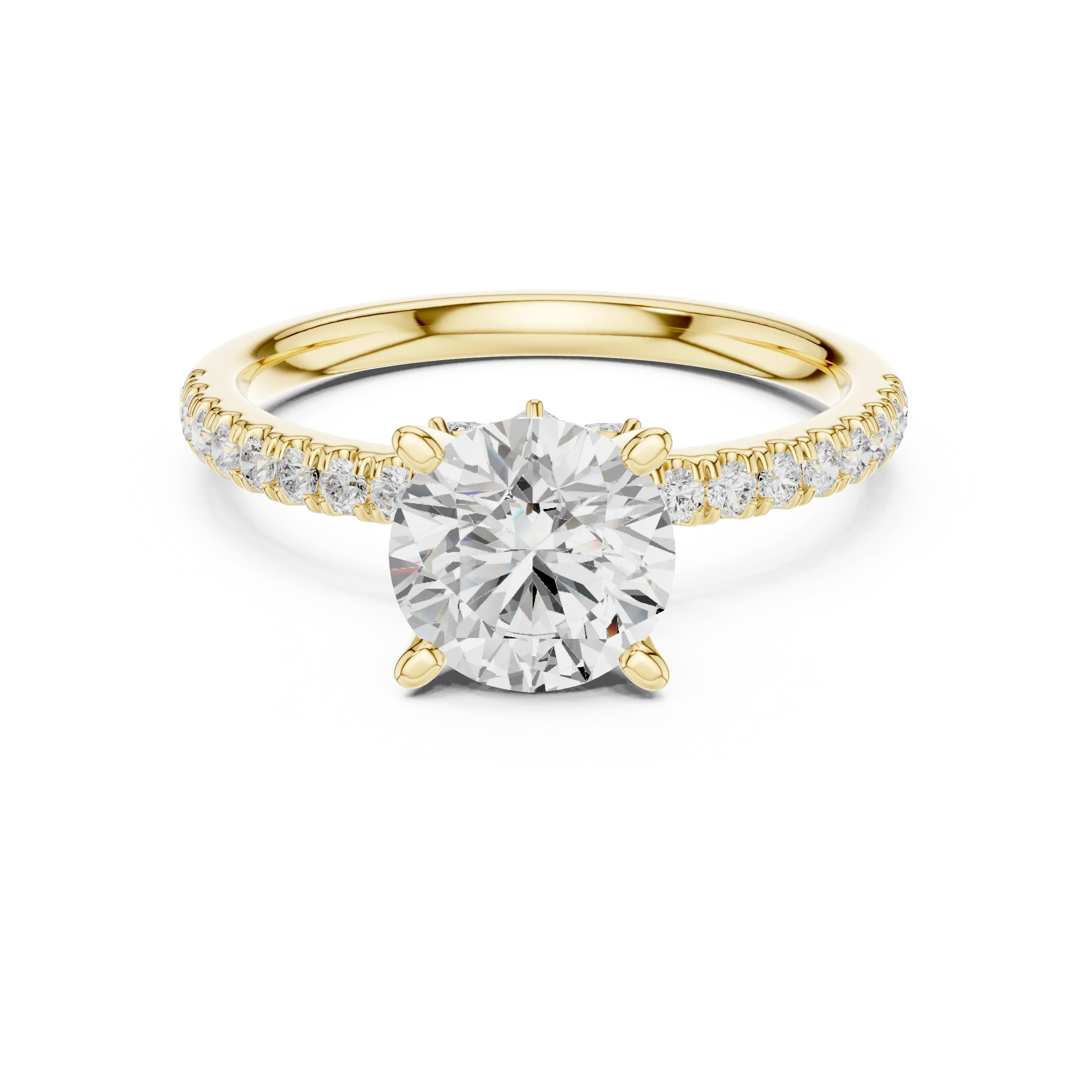 2.41 CT Round Cut Moissanite Petal Prong Pave Set 14K White Gold Engagement Ring