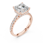 3.67 CTW Asscher Moissanite Cathedral Engagement Diamond Ring with Slim Micropavé Band in 18K White Gold
